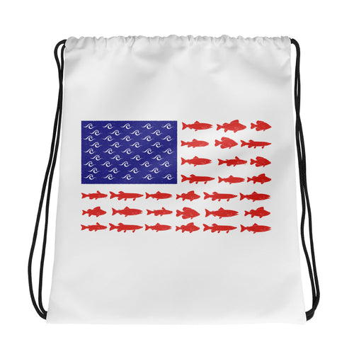 American Fish Flag Drawstring Bag