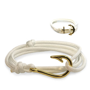 The Mother of Pearl - Paracord Fishhook & Anchor Bracelet Anchor / Gunmetal