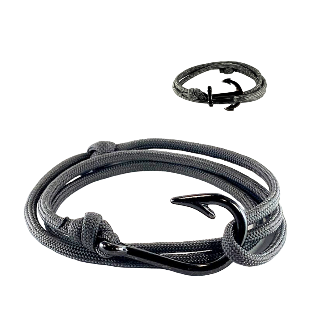 Womens Fish Rope Bracelet Hook Silver Adjustable Black Mens Nautical | eBay